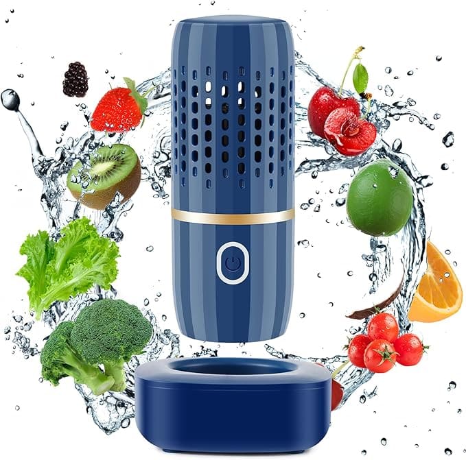 Cudinham Fruit and Vegetable Purifier Washing Machine Capsule Shape Cleaner Disinfection Machine OH-ion Purification Technology for Cleaning Fruits and Vegetables Rice Meat (Blue)